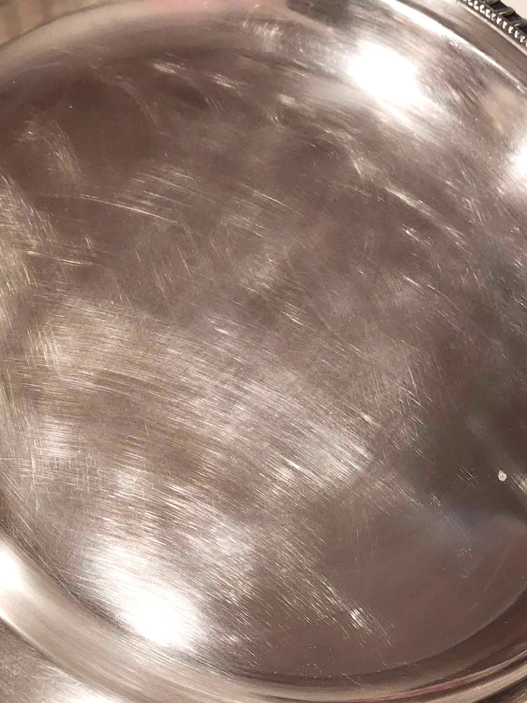 Vintage Serving Tray with Handles- silver plate, circular