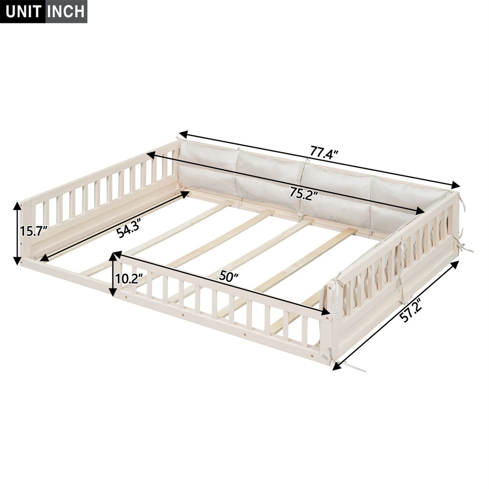 Full Size Bed Frame Upholstered Platform Bed Frame w/ Headboard Beige US