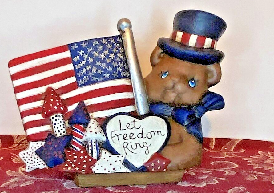Patriotic Flag & Bear Insert/Lid for Clay Magic ~ Ceramic Bisque READY TO PAINT