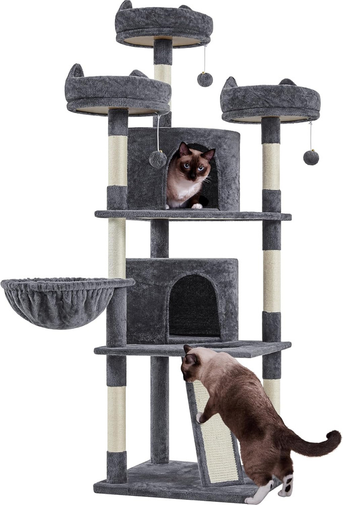 Large 68.5In Multi-Level Cat Condo with Scratching Posts & Cozy Perches
