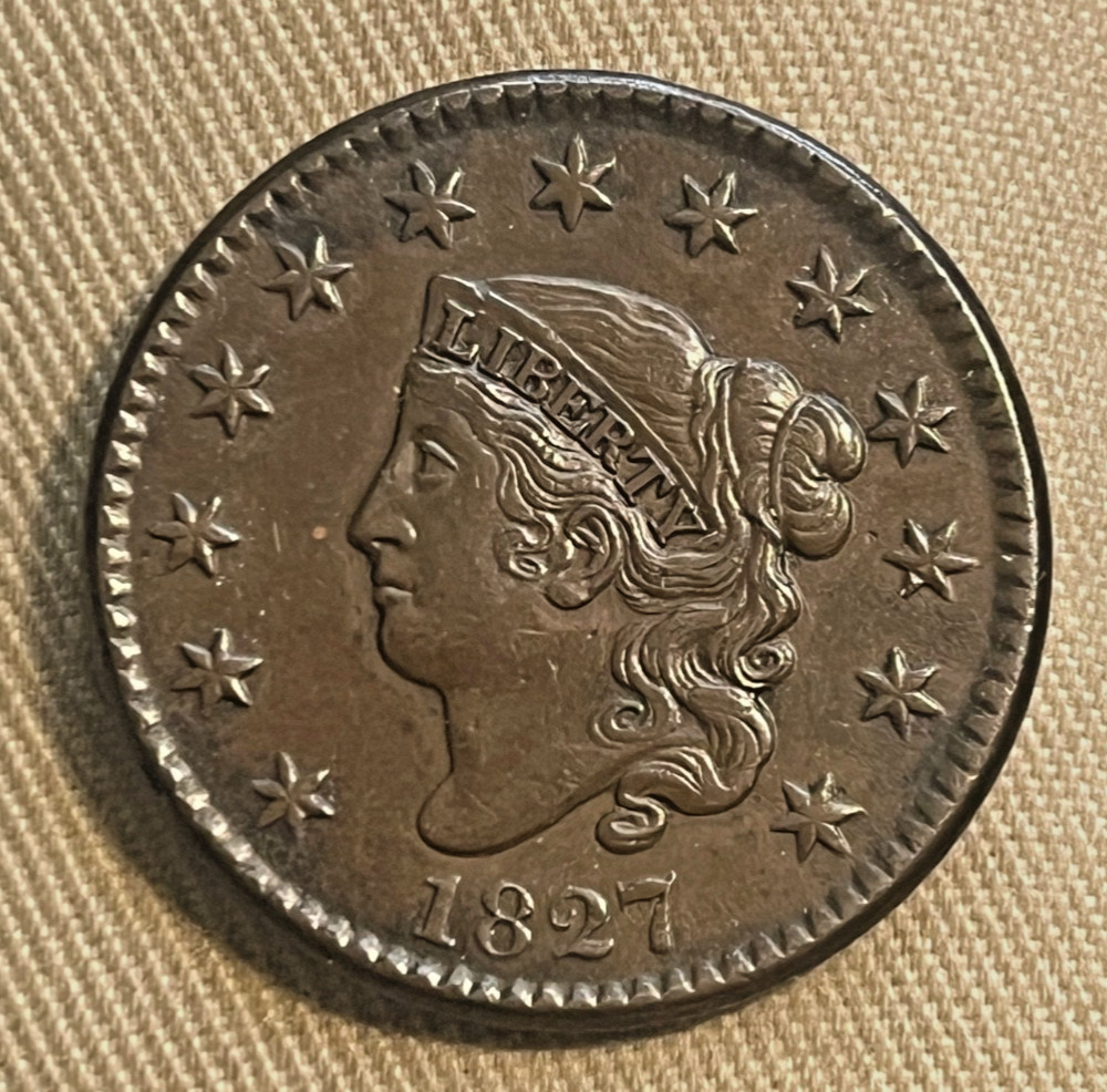 1827 Coronet head cent , better date & Grade