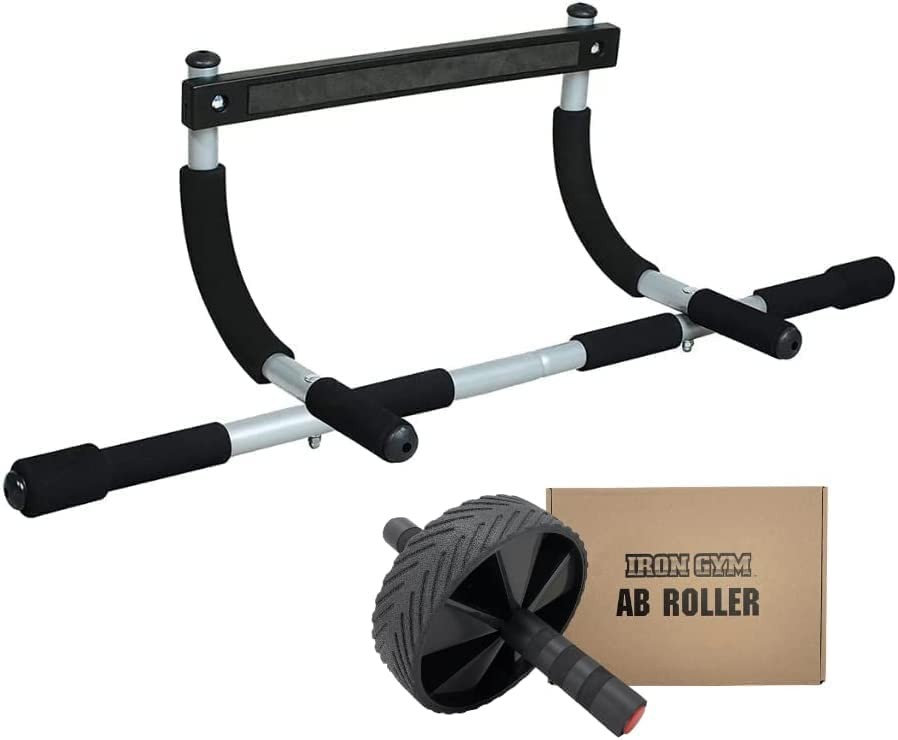 Iron Gym Pull-Up Bar - Total Upper Body Workout Bar for Pull-Up Bar + Ab Roller