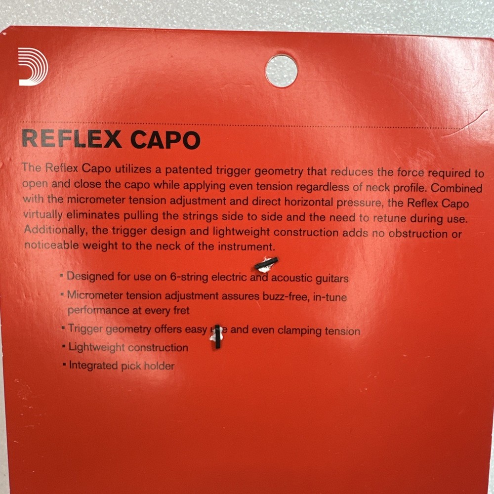 D'Addario Reflex Capo Black 6-string guitar tension adjustment trigger New