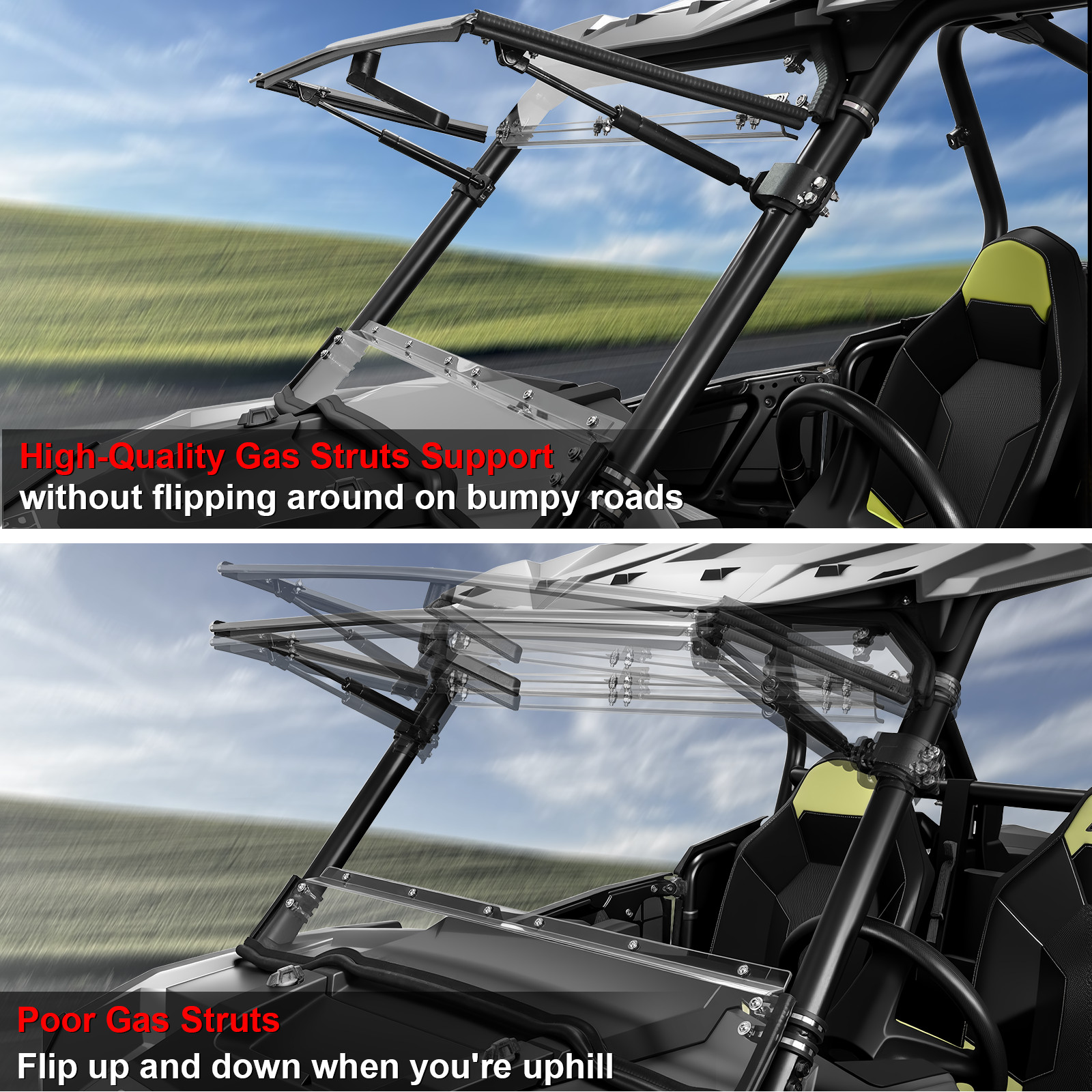 3-In -1 Flip UP Windshield Window for Polaris RZR XP 1000 2014-2018/RZR XP Turbo