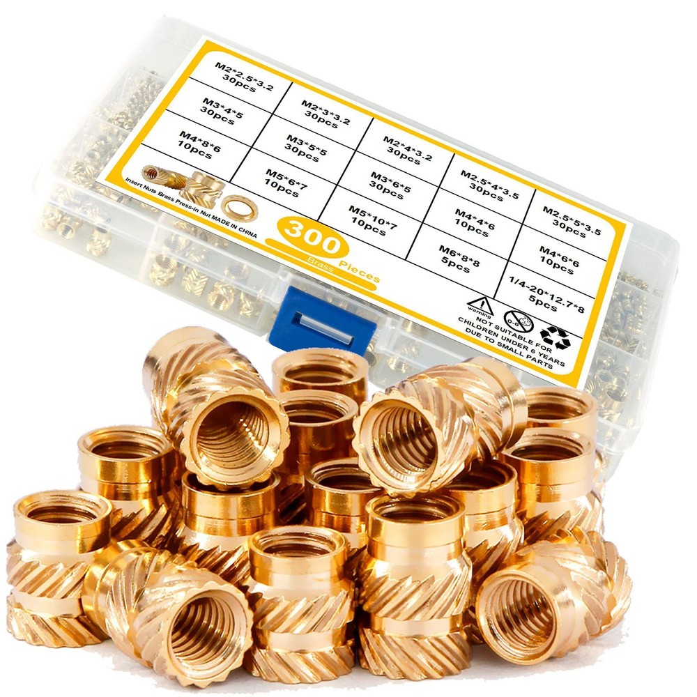 300pcs Threaded Insert M2- M6 Insert Brass Knurled Nuts For Plastic 3D Printer