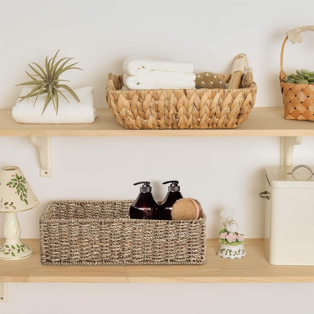 2-Pack Rectangular Seagrass Storage Baskets with Built-In Handles, Handwoven ...