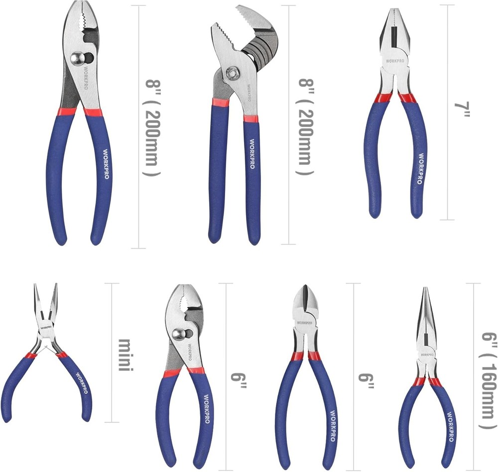 Versatile 7-Piece Pliers Set - Includes Groove Joint, Long & Slip Joint Tools