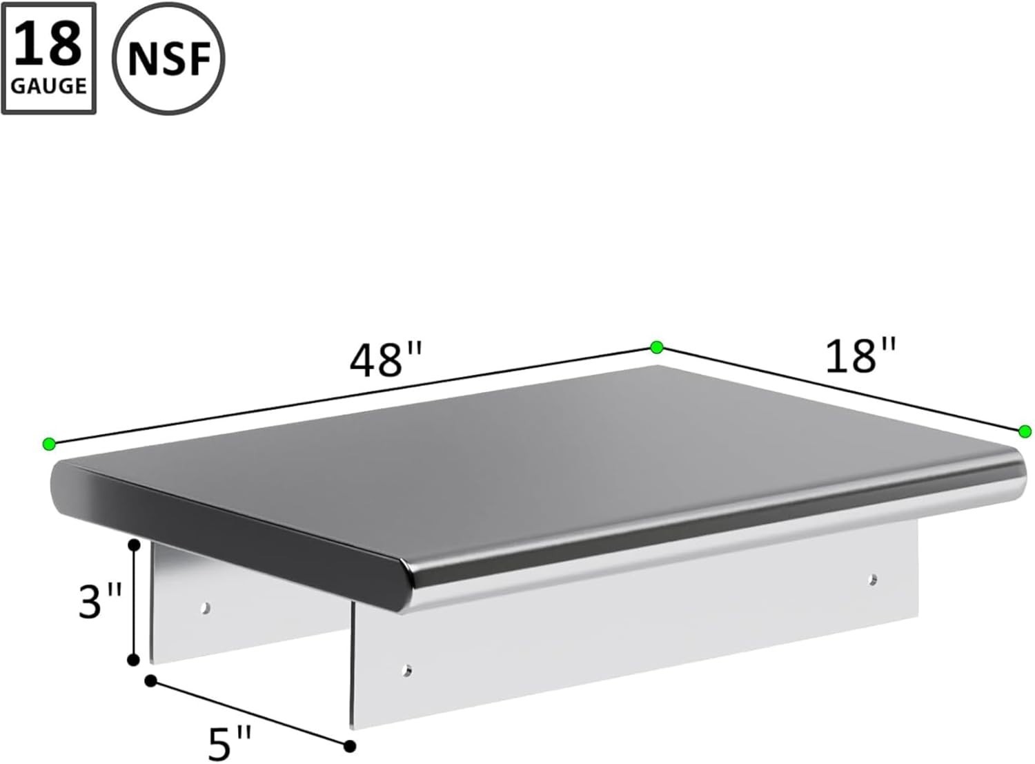 18” x 48” Stainless Steel Single Tier Pass Through Shelf – Commercial Wall Mount