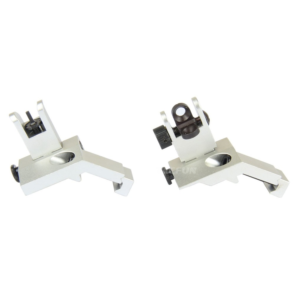 SILVER 45 Degree Offset Front & Rear Backup Sight Fit Picatinny Weaver Rail