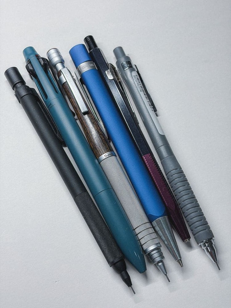 mechanical pencil, ballpoint pen, eraser #4ad3bf