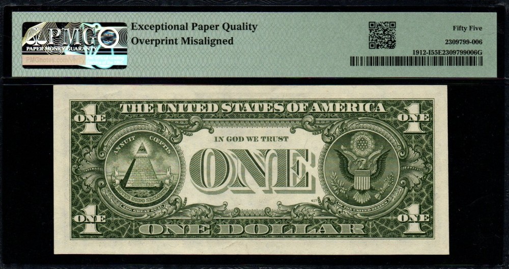 1981A $1 Misalignment ERROR PMG AU 55 EPQ Federal Reserve Note!
