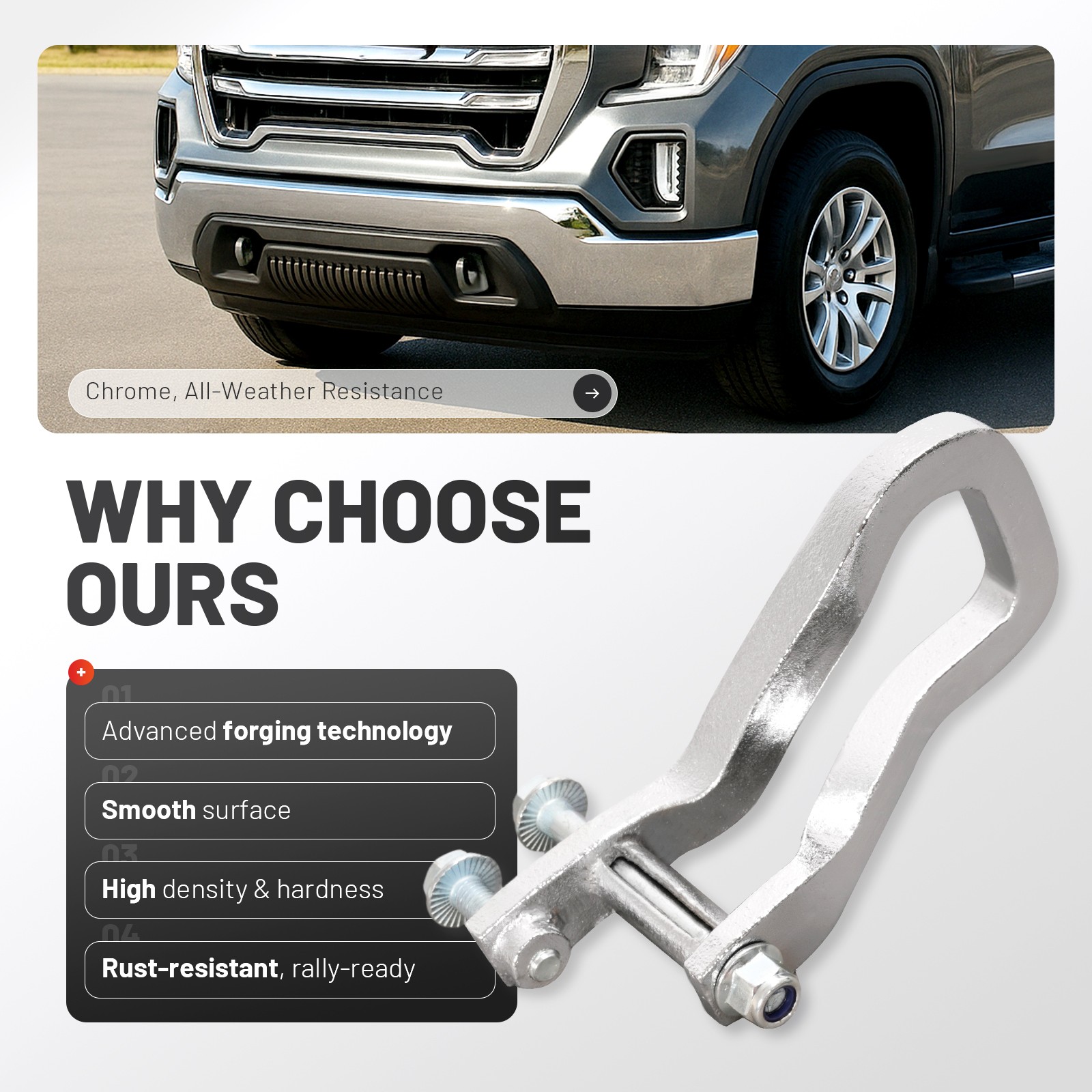 Front Chrome Tow Recovery Hooks w/ Bolts For GMC Sierra 1500 2019-2025 #84195902