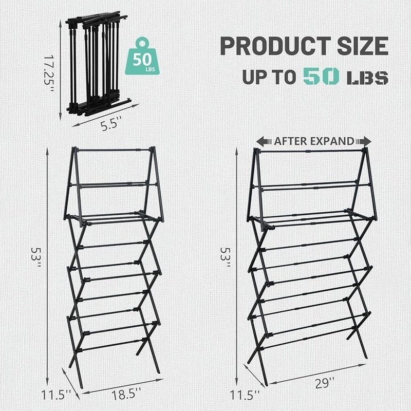 Foldable Clothes Drying Rack Expandable Indoor Outdoor Laundry Space Saver 50lbs