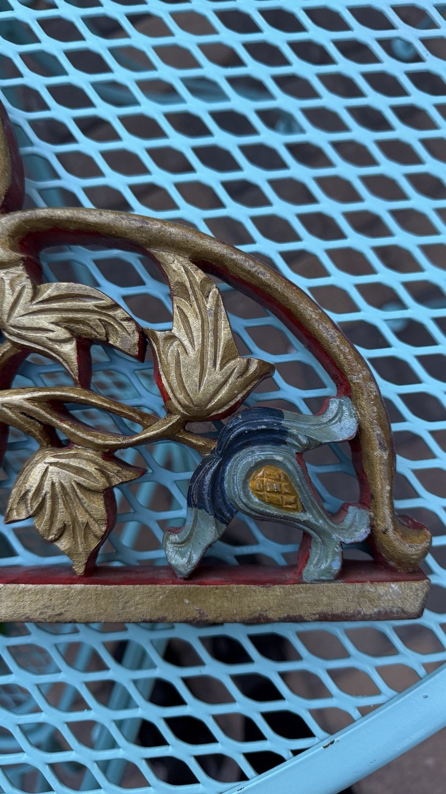 Vintage Tibetan Buddhist Traditional Hand Carved Painted Wood Door Topper (?)