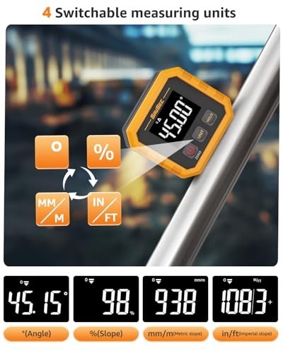 Rechargeable Digital Angle Finder Protractor with Magnetic Base, ±0.1° Accuracy,