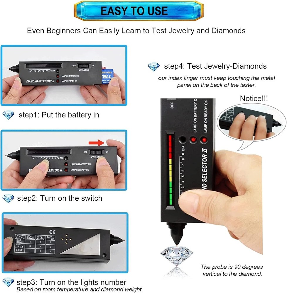 Diamond Tester Portable Gem Selector Gemstone Jeweler Tool Testing Kit Pen