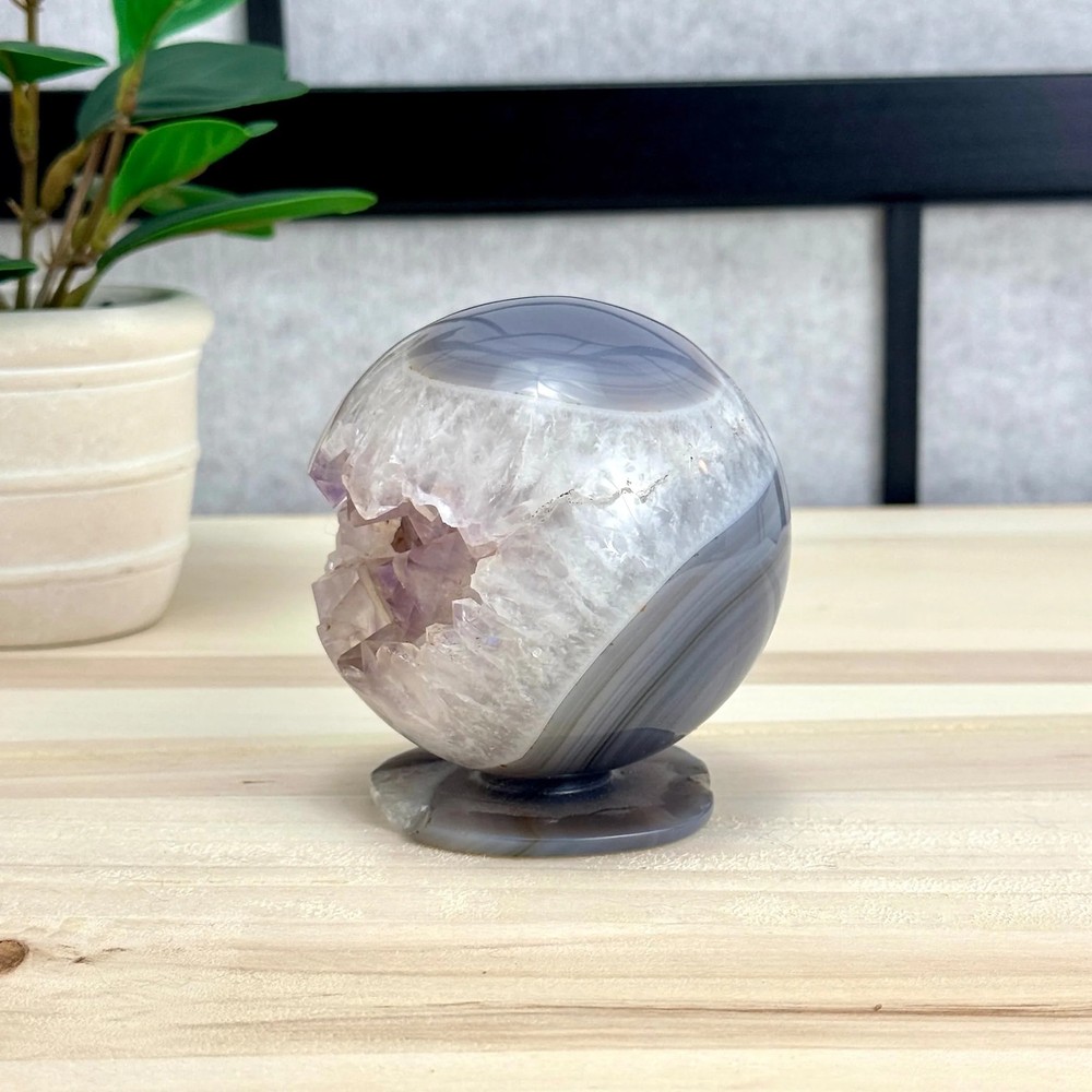 Drusy Amethyst in Agate Geode, Self-Standing Sphere