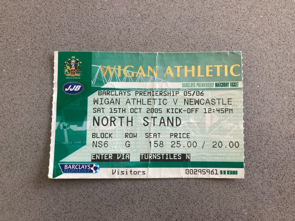 Wigan Athletic v Newcastle United 2005-06 Match Ticket