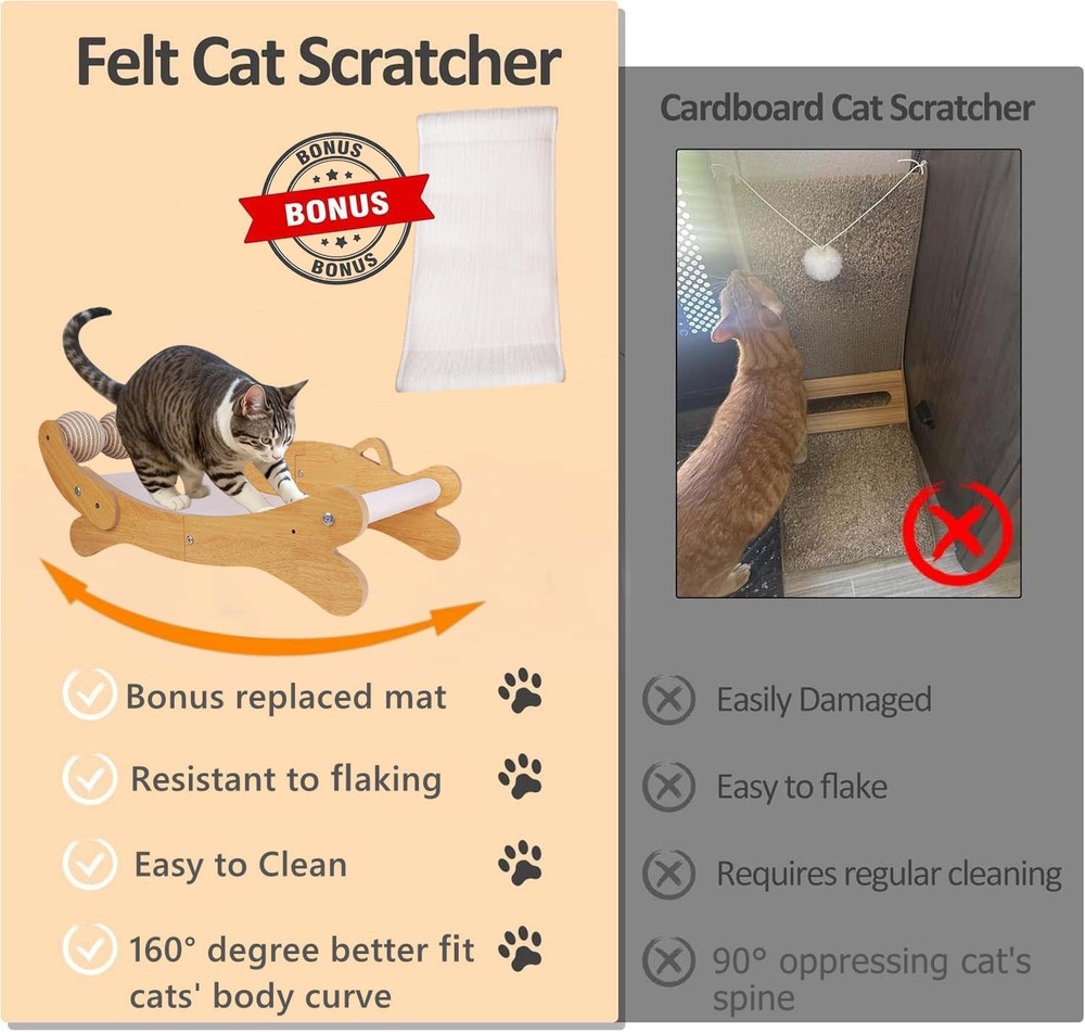 Cat Scratch Pad with Replacement Scratching Felt, Large Cat Scratcher Bed Ham...
