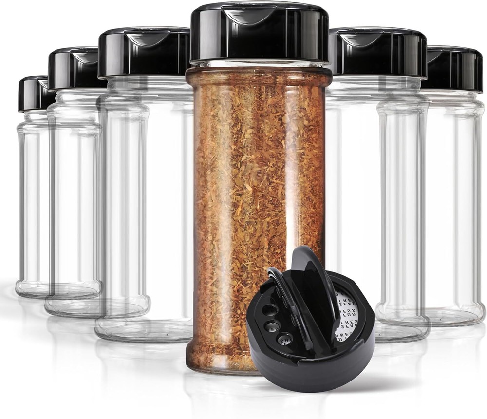 6 Pack 5.5 oz Round Plastic Spice Jars, Empty Seasoning Containers for...