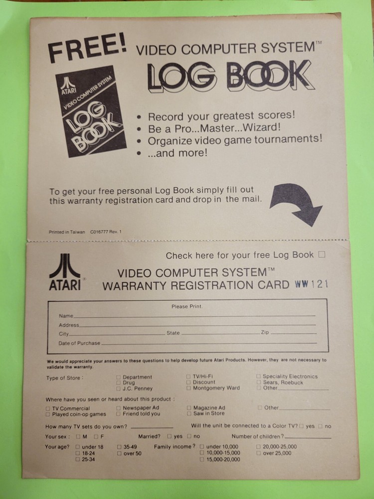 atari warranty 90 Day Mail Away insert