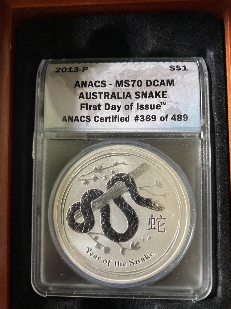2013 Anac- Ms70 DCAM Australia Snake First Release Silver 1 oz