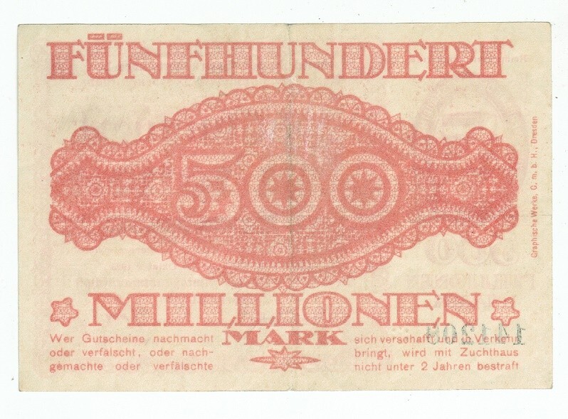 GERMANY BANKNOTE 500 MILLION MARK DRESDEN 1923
