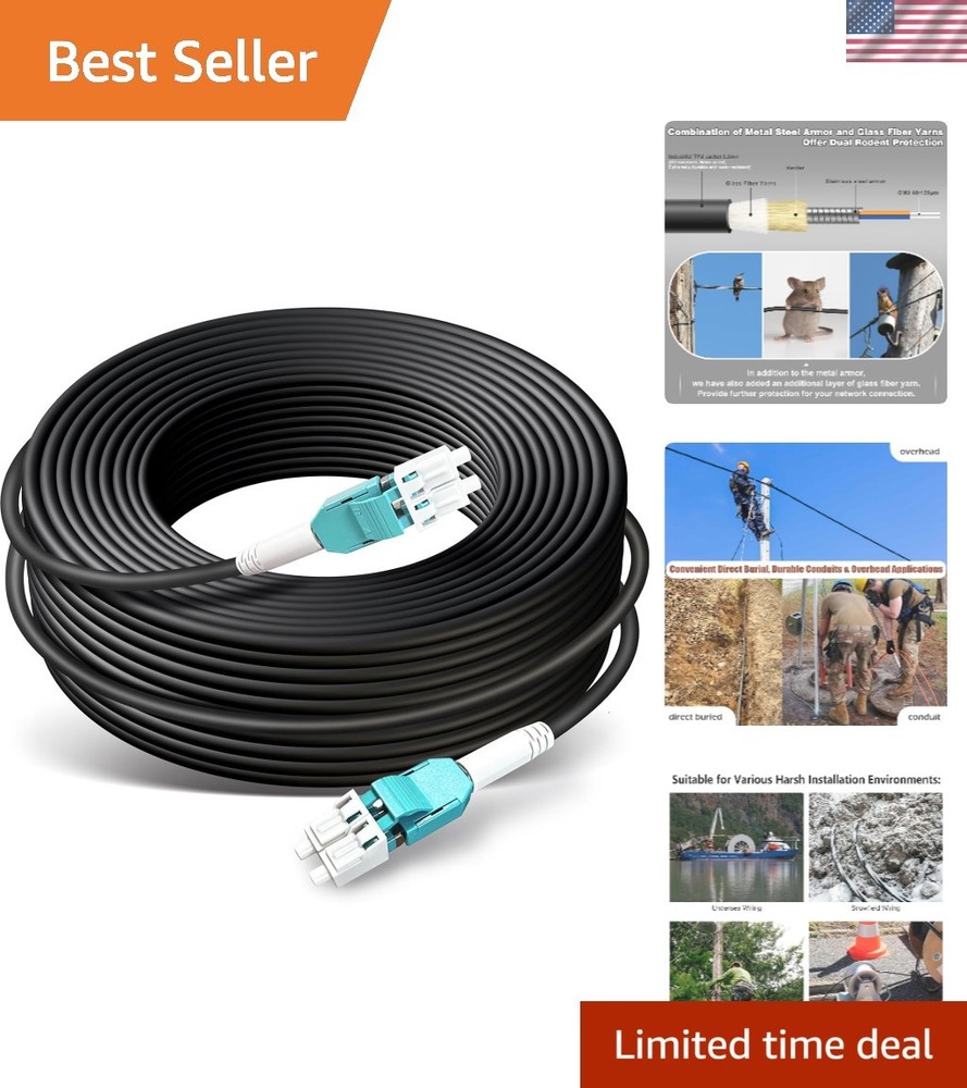 Durable 100ft Duplex OM3 Fiber Patch Cable - 5mm LC Uniboot, Direct Bury Ready