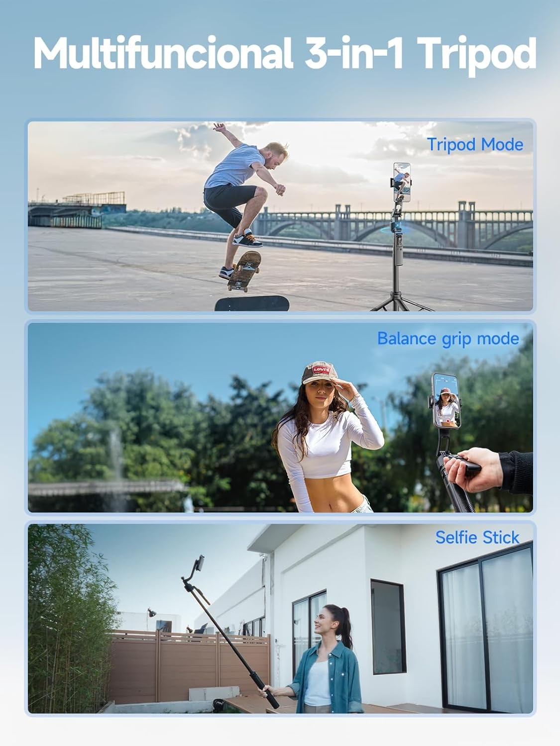 64'' Selfie Stick Auto Face Tracking Tripod 360° Rotation with Remote Control