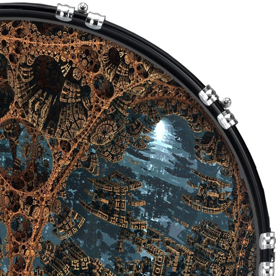 Custom 22" Kick Bass Drum Head Graphical Image Front Skin Digital Architecture
