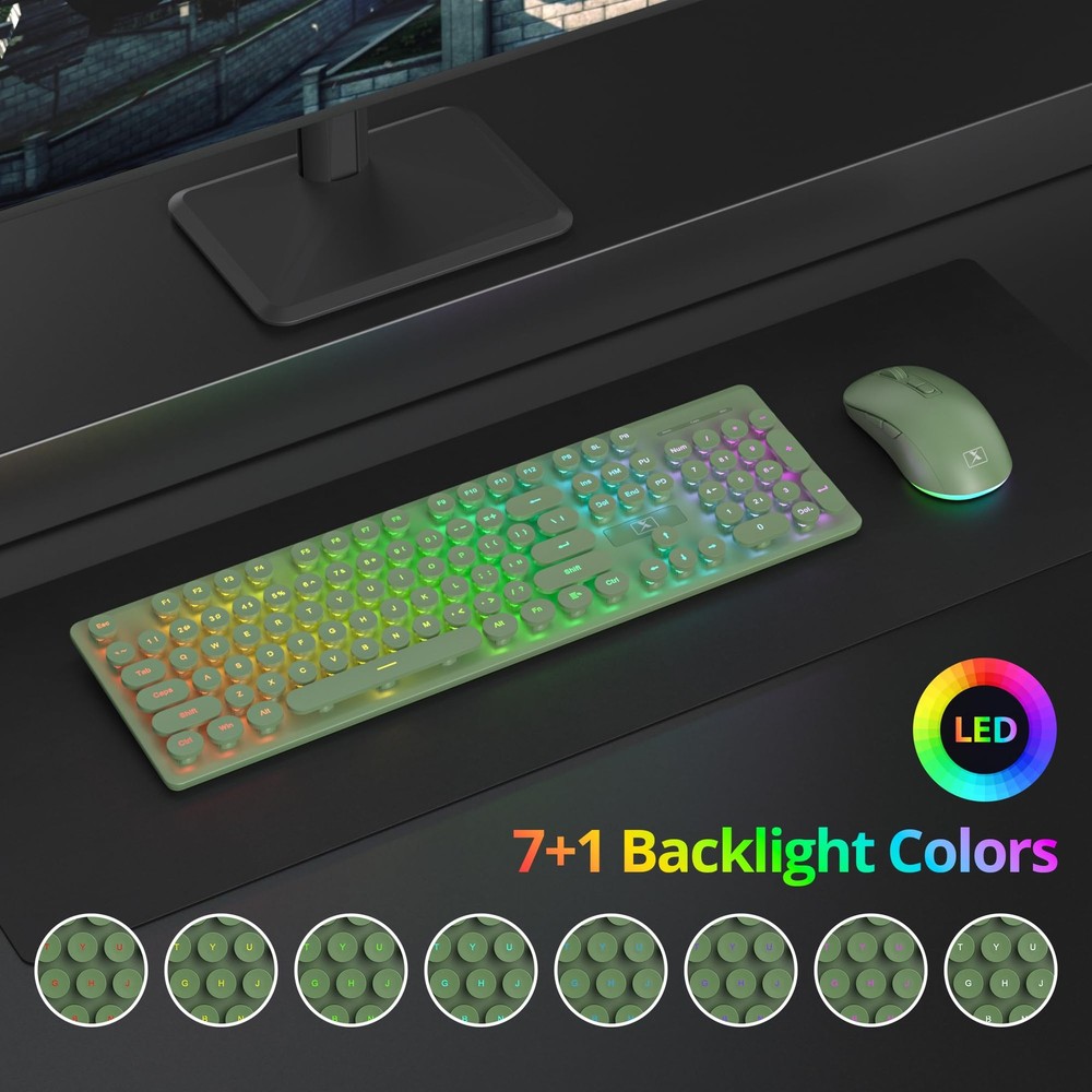 Backlit Wireless Keyboard and Mouse, 2.4GHz Light Up Typewriter Rechargeable ...