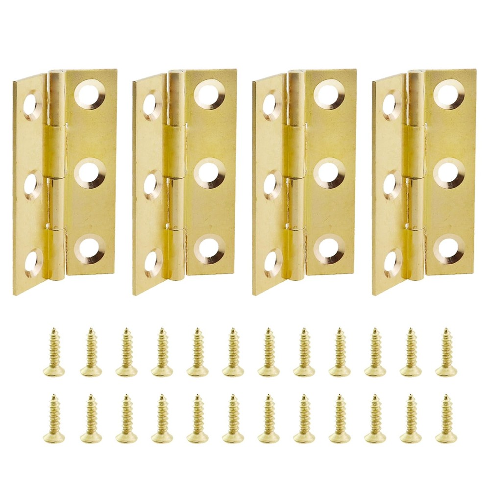 4PCS 2 Inch Solid Brass Folding Butt Hinges, Screws, Cabinet, Drawer, Window