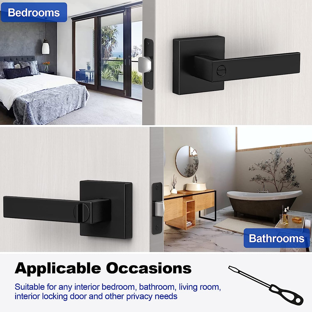 6-Pack Matte Black Door Handle Heavy Duty Door Locks Keyless Interior Door Knobs