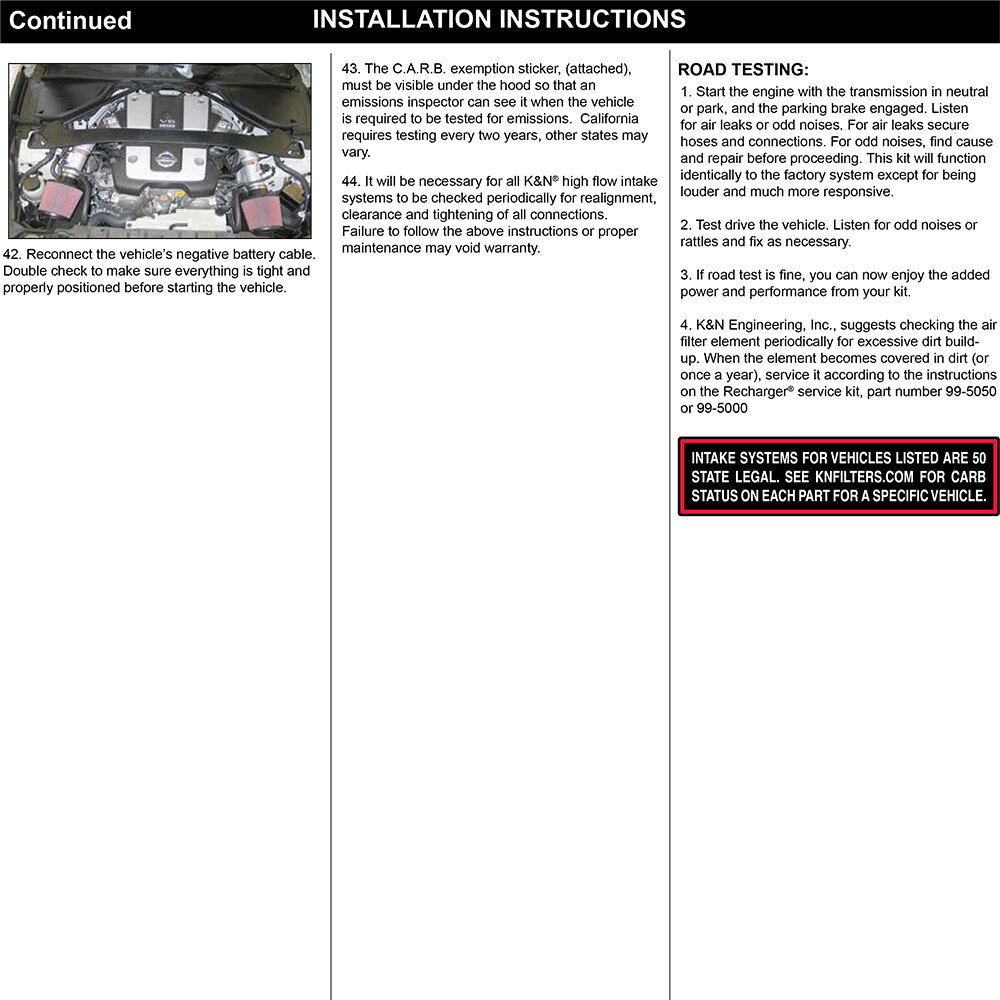 K&N 69-7078TS Performance Cold Air Intake for 2009-2020 370Z / 08-13 G37 3.7L V6