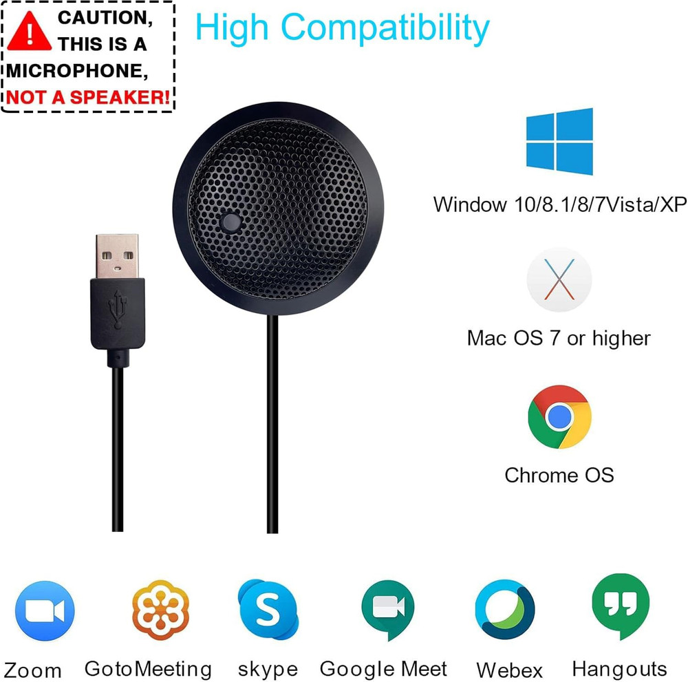 Conference USB Microphone, USB Microphone for Computer, 360° Omnidirectional Con