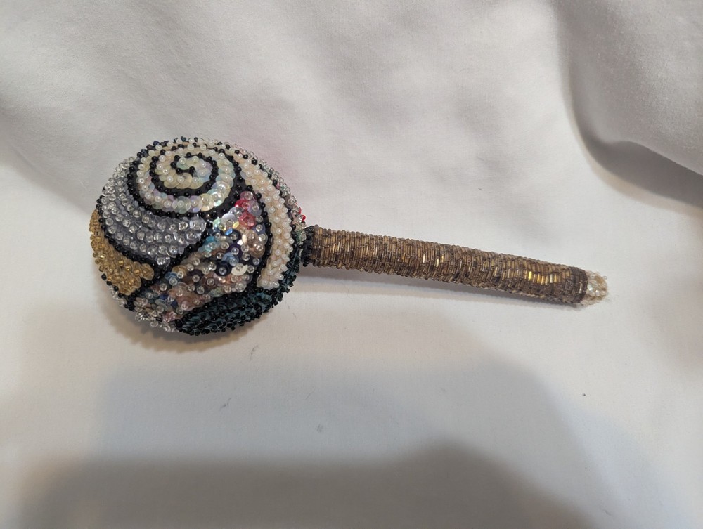 Colorful sequined voodoo maraca rattle - please read
