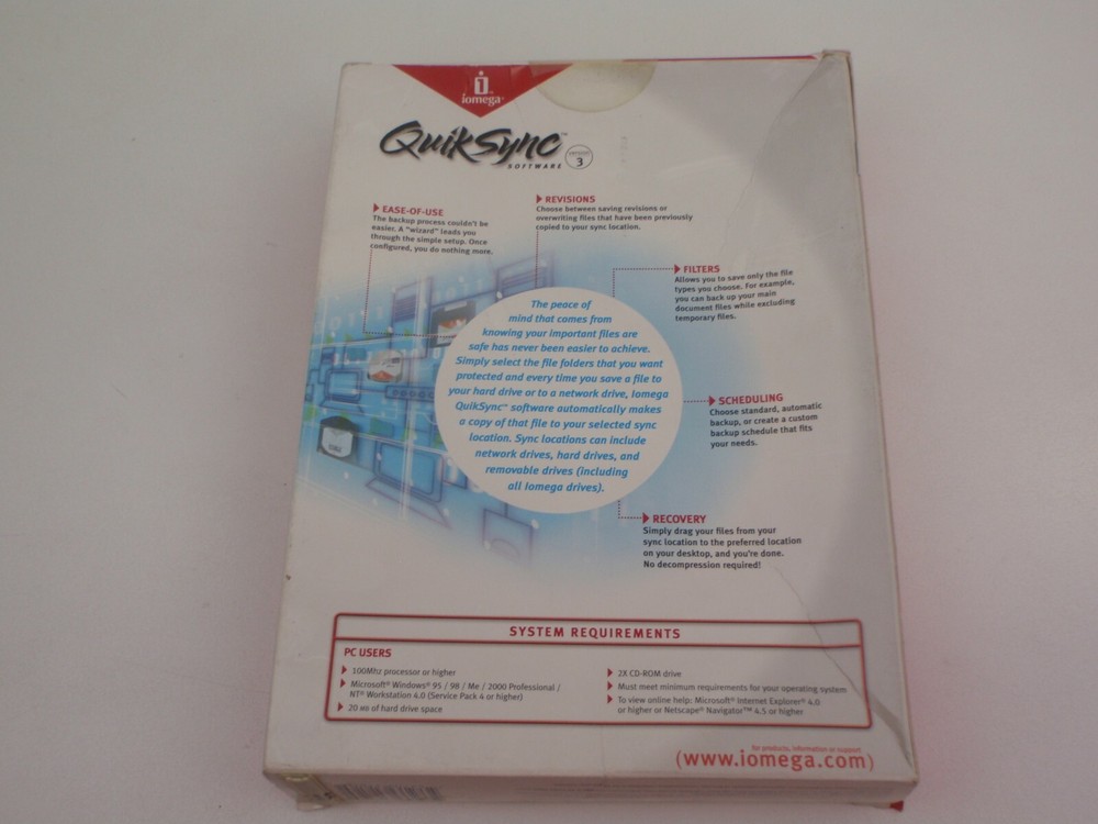 PC BACKUP SOFTWARE IOMEGA QUIK SYNC VERSION 3 AUTOMATIC SCHEDULING RECOVERY