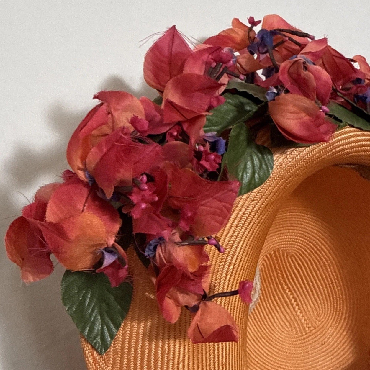 Vintage Jack McConnell Red Feather Edition Hat Floral Boho Derby Designer EUC