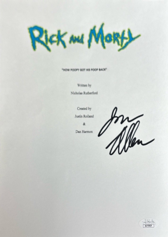 Jon Allen Signed Rick & Morty 8x10 Script Cover JSA AU73829