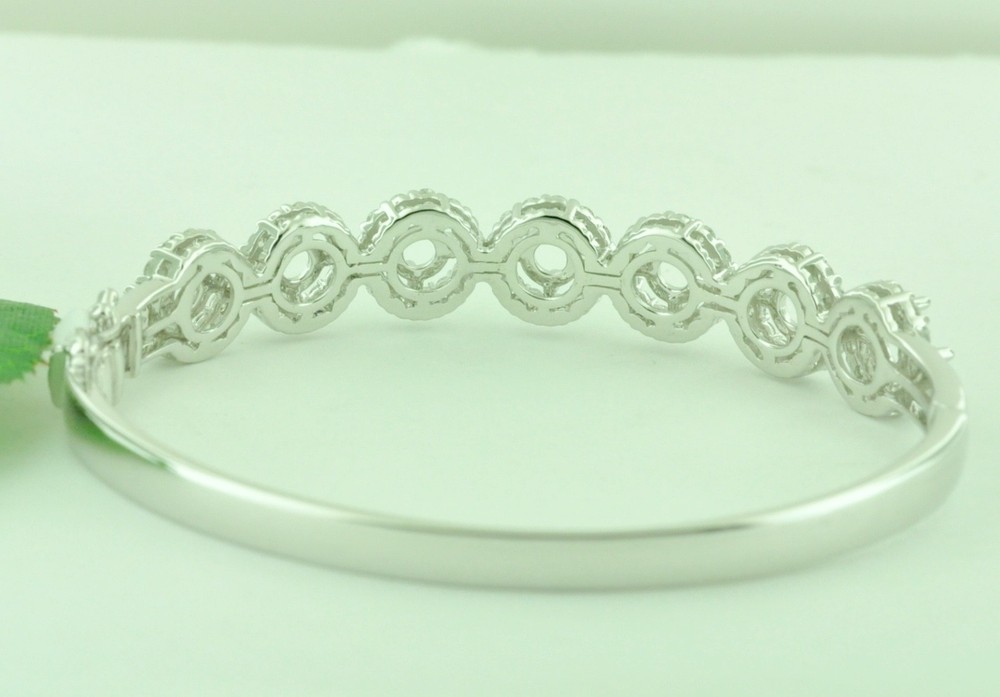 1.75 ct 18k Solid White Gold Natural Diamond Bangle Bracelet Semi Mount