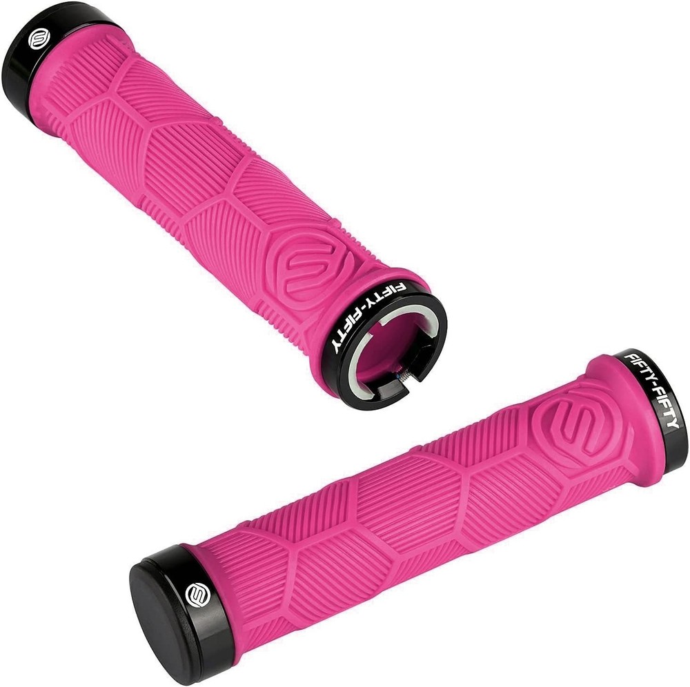 Comfortable Rubber MTB Grips with Double Lock-On Design - Easy Install, Pink