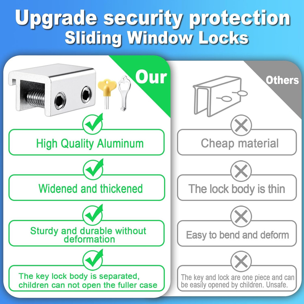 Sliding Window Locks (2 Sets), Secure Window Lock with Key, Window Locks for Up