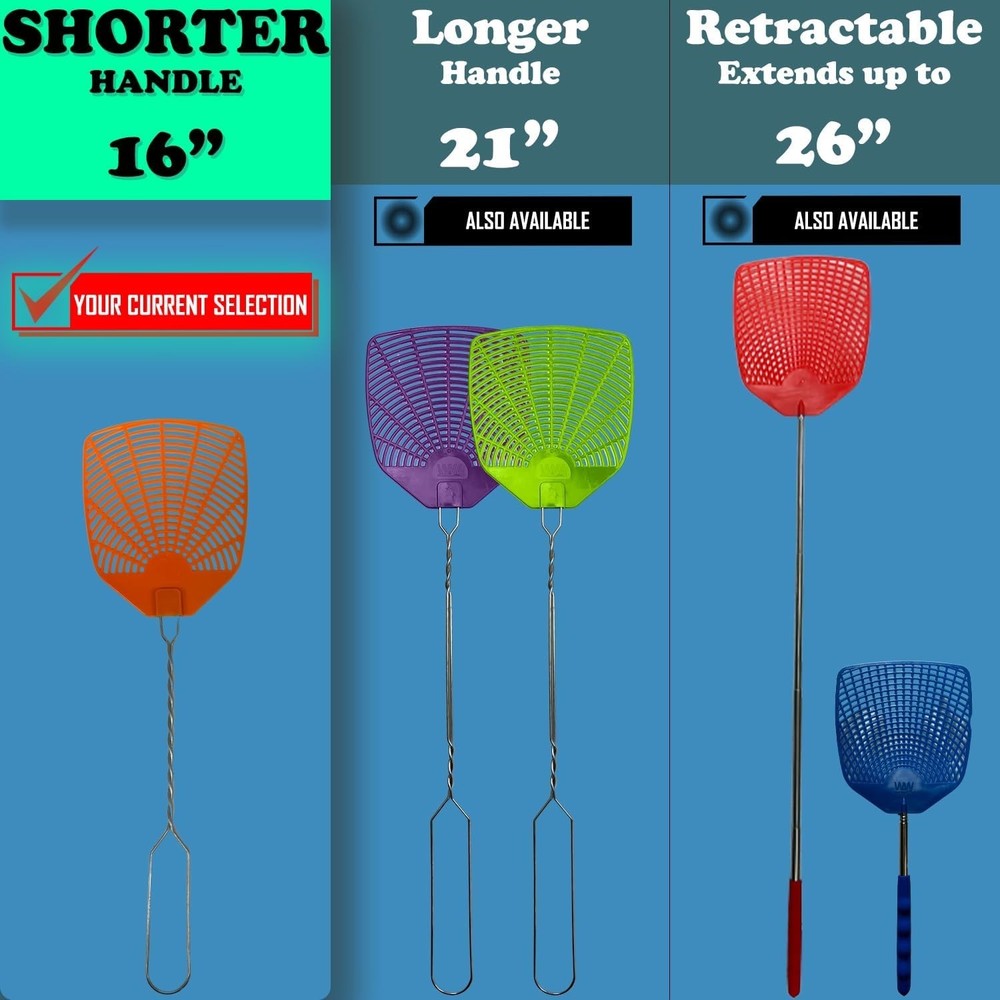 6-Pack 16-Inch Fly Swatters - Durable Metal Handle for Easy Bug Control