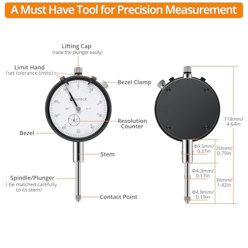 Silver 1"/0.001" Dial Indicator Gauge Full Metal Construction