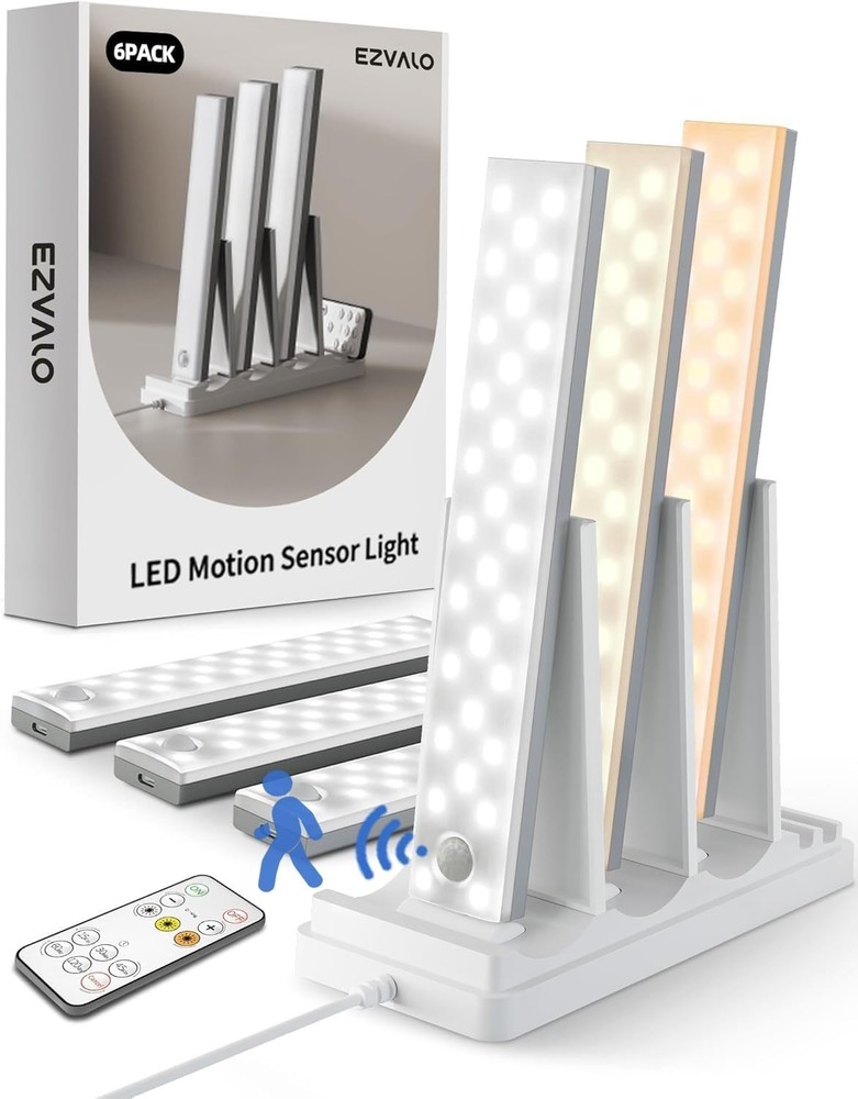 6-Pack Under Cabinet Lighting with Charging Station Motion Sensor Lights 2000mAh
