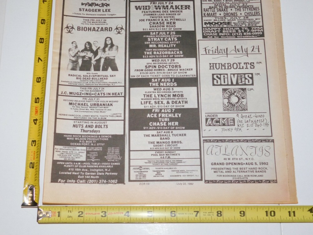 Kiss ACE FREHLEY Concert Ad Advert Trade Winds NJ 1992 Biohazard Vintage Kiss