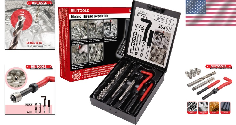 High-Performance M6x1.0 Thread Repair Kit – Durable HSS Drill & Inserts Included