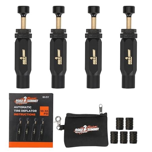 Tire Deflator Kit, 4 PCS Auto-Stop Valve Tool, 10-30 PSI Adjustable Range,