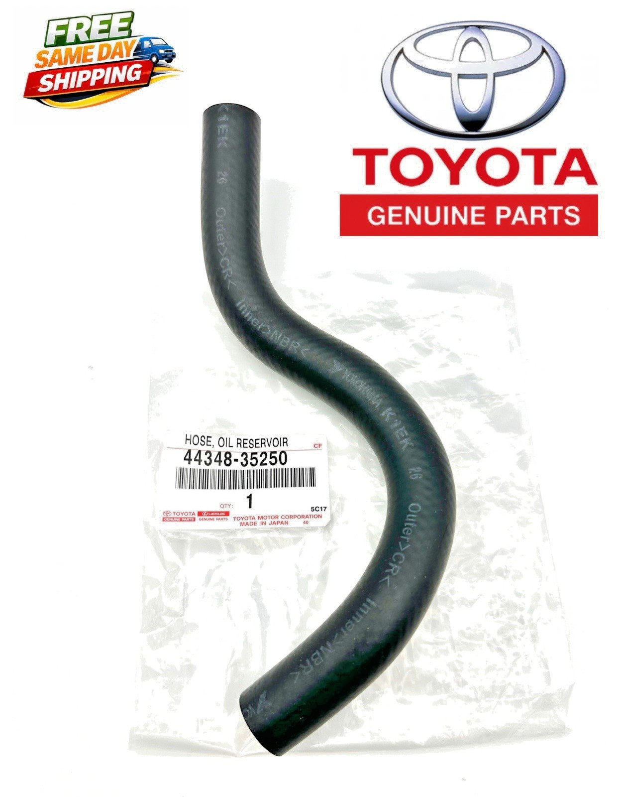 Toyota Genuine 44348-35250 Hose Oil Reservoir To Pump No.1 4434835250 OEM