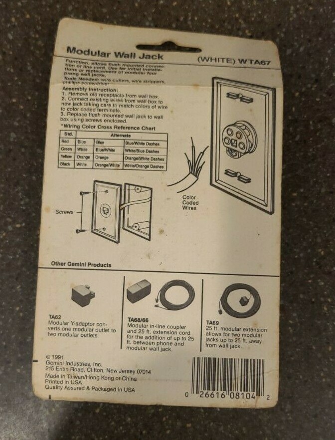 Gemini Modular Phone Wall Jack WTA67 White (New in package)